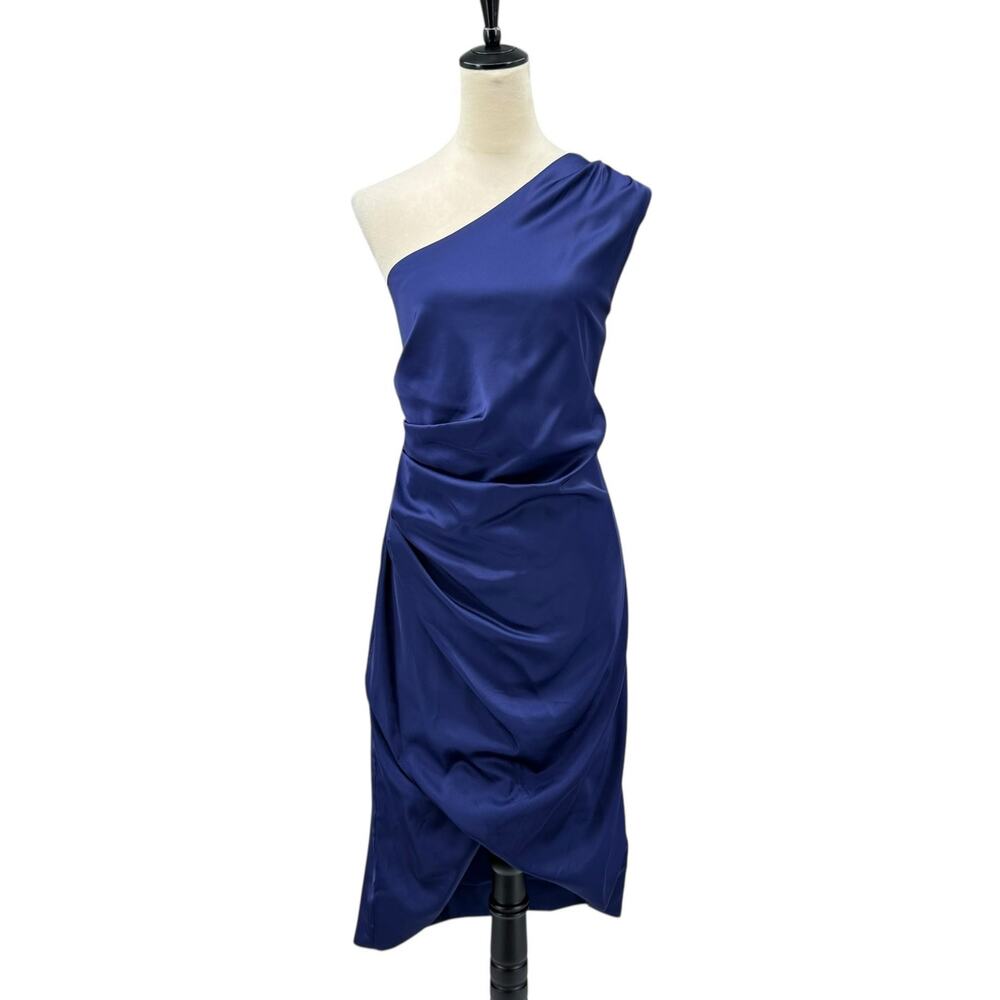 Banana Republic NWT Navy Satin One Shoulder Asymmetrical Hem Cinched Dress